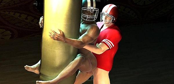  3D ebony football player taking a white cock in his tight ass